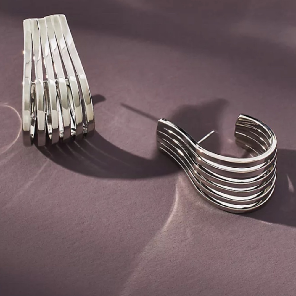 Open Slit Drop Earrings By Anthropologie Silver Hoop Post